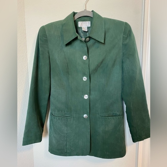 Jennifer Moore green silk blazer w/ shell button sz 2, 80s style women’s jacket - Picture 1 of 8